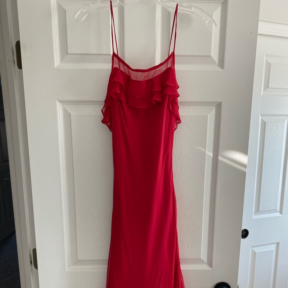 Red midi ruffle dress. New with tags.